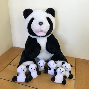 Mother Panda Plush 12" Stuffed Toy with 6 Mini Baby 3" Pandas Bottom Unzips